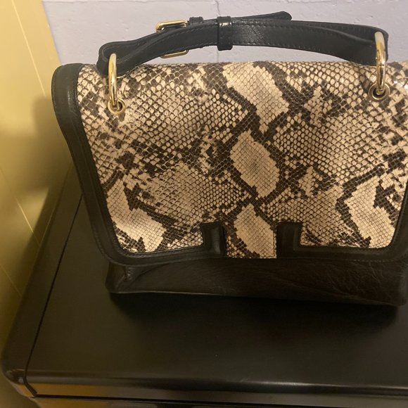 Large 12 x 12" Genuine Leather and Snakeskin Purse - Picture 6 of 9